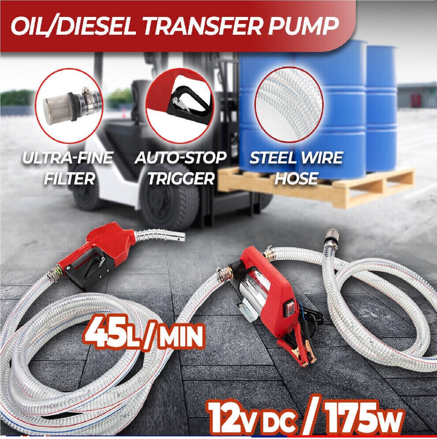 12V Diesel Transfer Pump Extractor Oil Fuel Electric Bowser Auto Car DC 45L/min