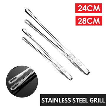 24/28cm Silver Stainless Steel long Food Tongs Kitchen Straight Grill Tweezers