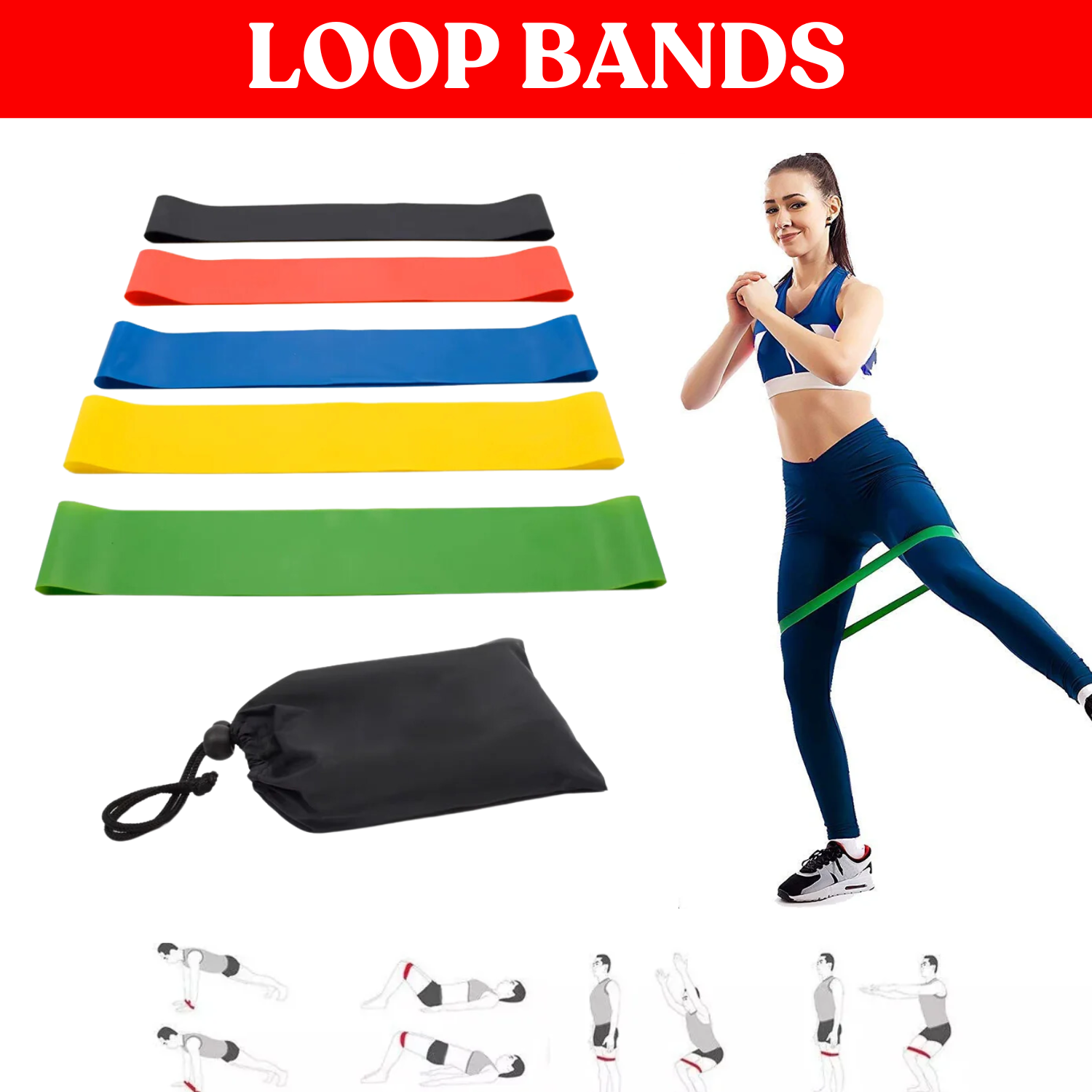 5PCS Resistance Booty Loop Bands Gym Yoga Workout Fitness Home Strength Exercise