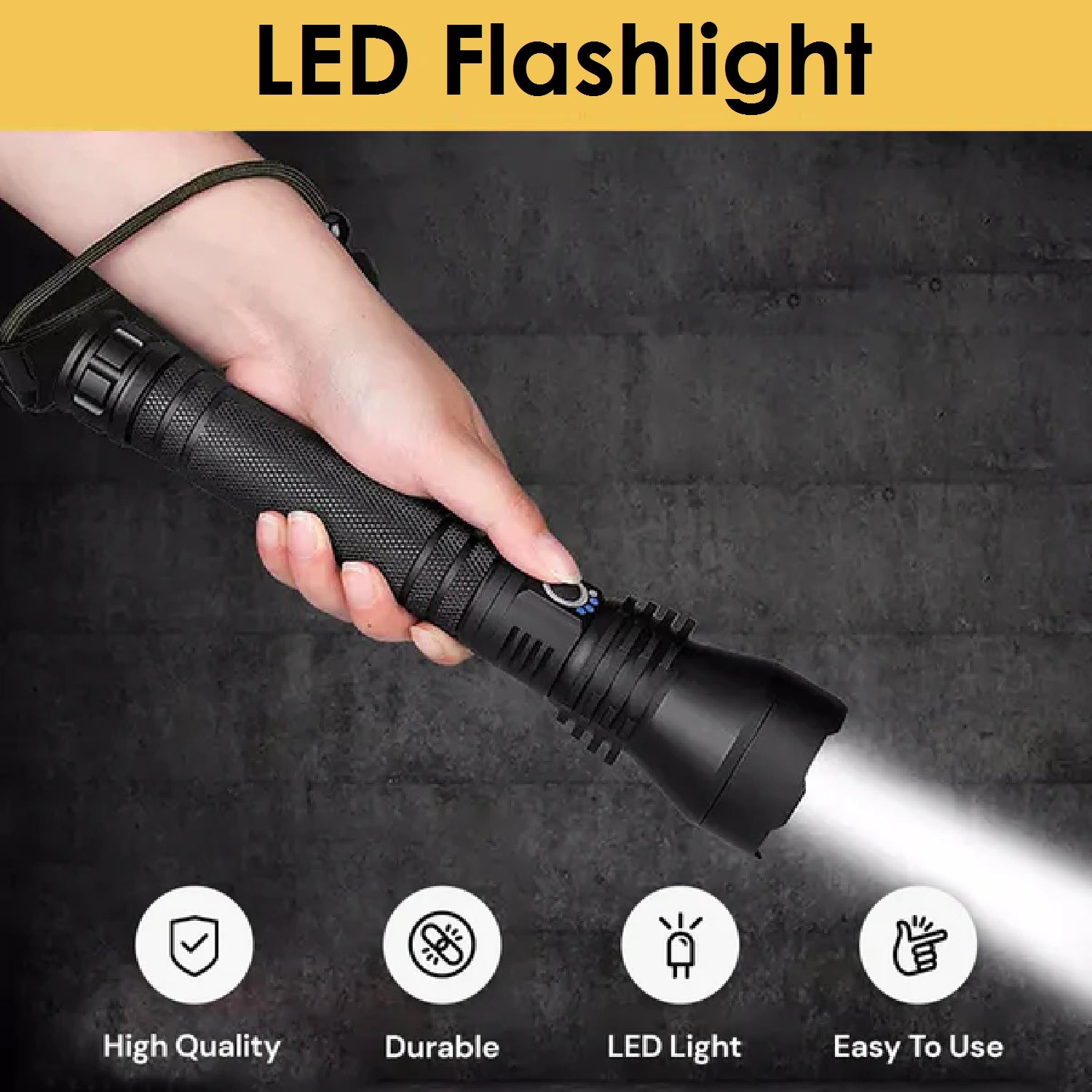 LED Torch Flashlight - Bright Portable Light,Black