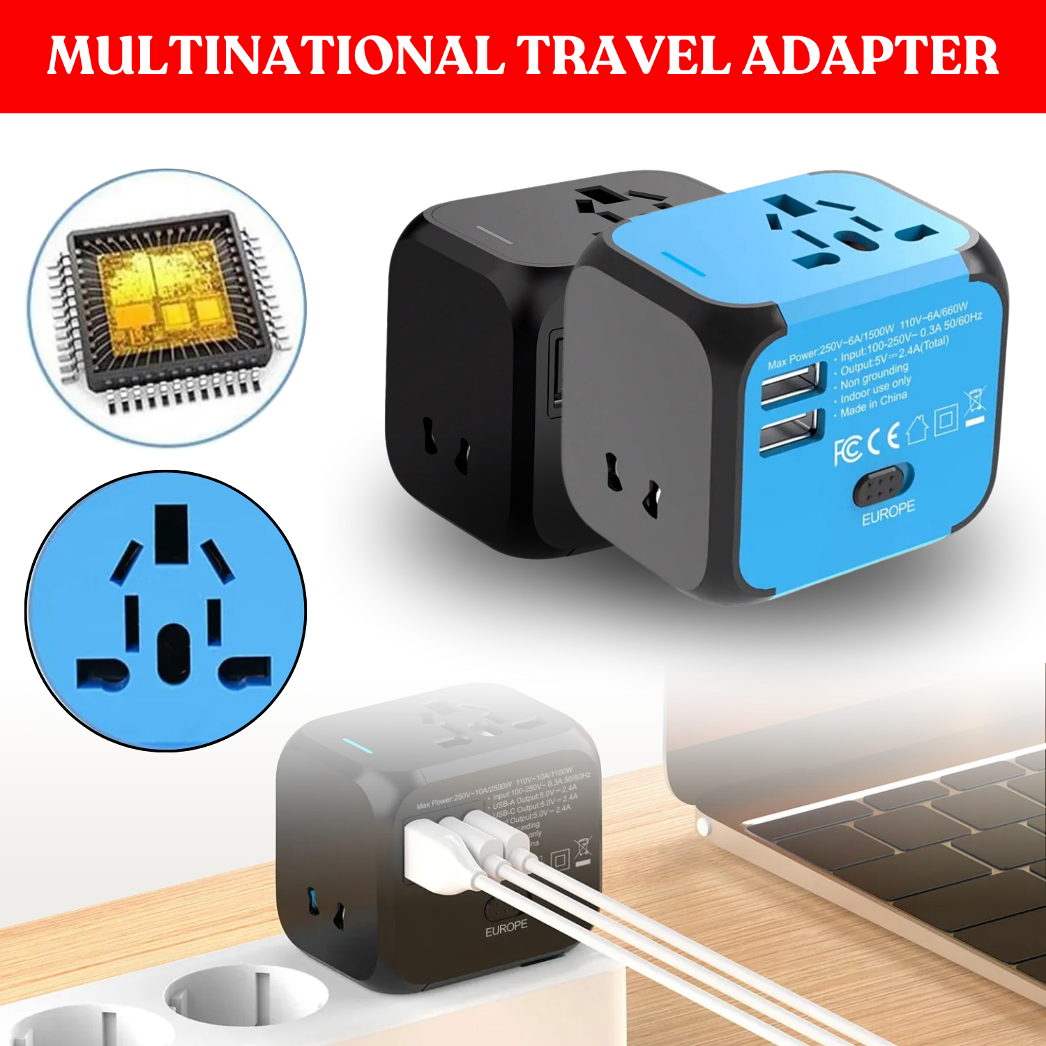 Universal International Travel Plug USB Power Adapter