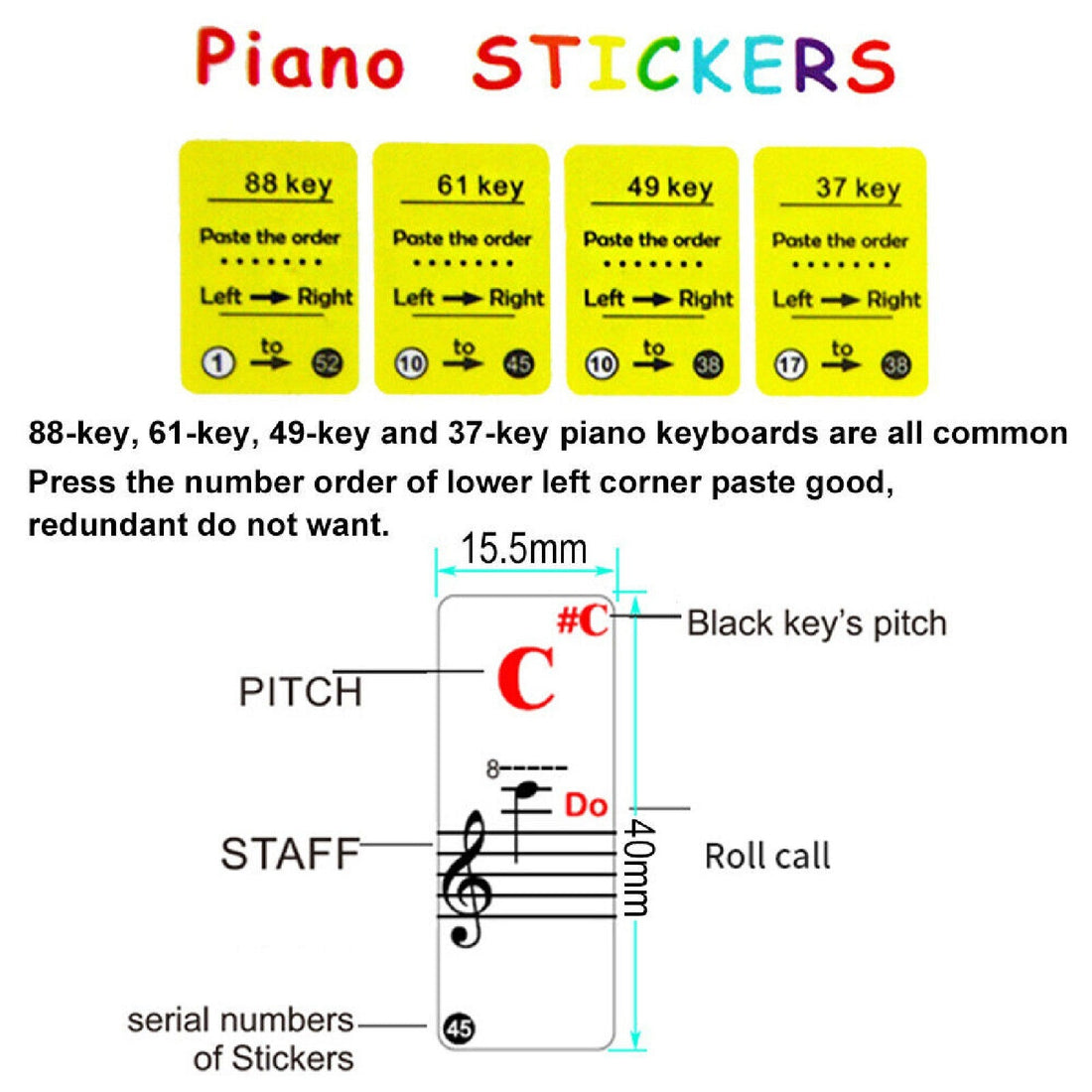 4 in 1 Universal Piano Learner Music Keyboard Sticker 37/49/61/88 Key Note