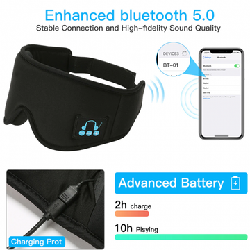 Wireless bluetooth 5.0 Earphones Sleeping Eye Mask Music player headband Travel Headset