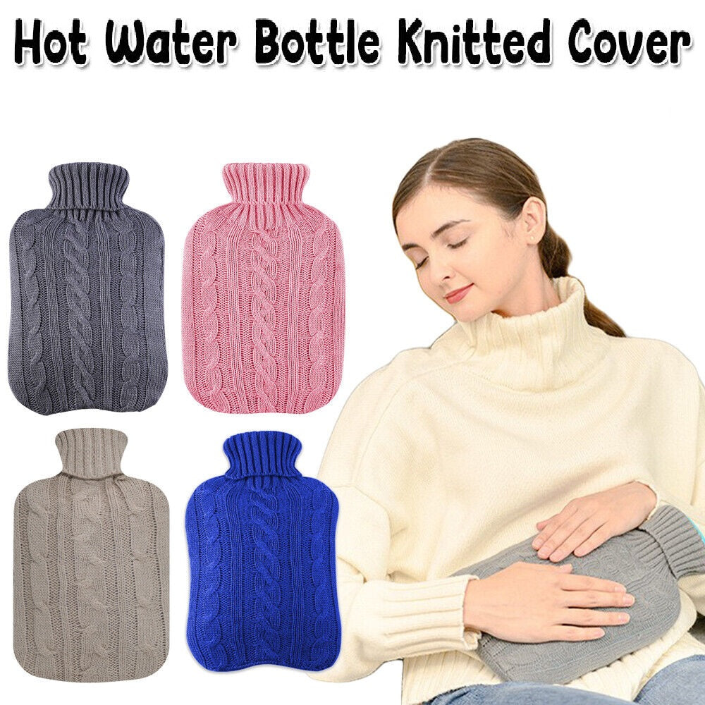 2 Litre HOT WATER BOTTLE Knitted Cover Winter Warm Rubber Bag Relaxing Warmer