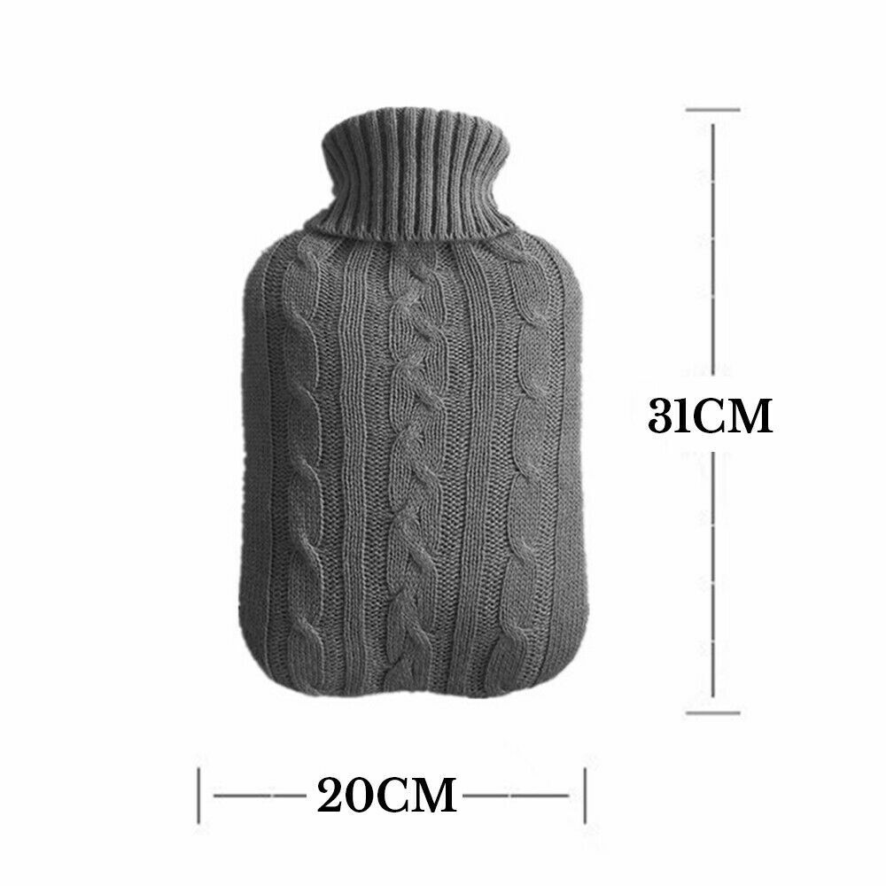 2 Litre HOT WATER BOTTLE Knitted Cover Winter Warm Rubber Bag Relaxing Warmer