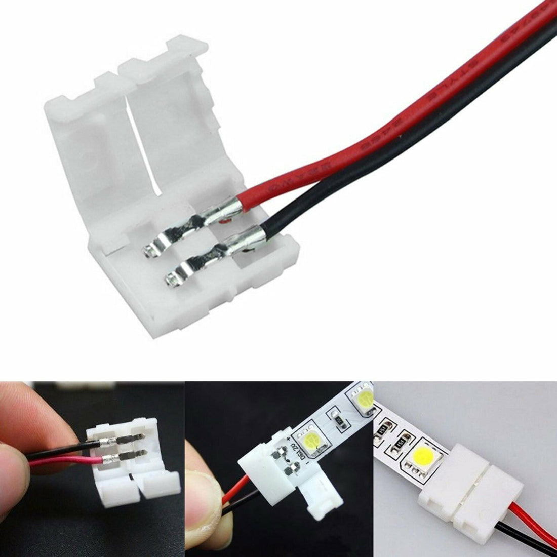 10X LED STRIP LIGHT CONNECTOR SMD 5050 5630 SINGLE 2 WIRE 10MM PCB BOARD ADAPTER