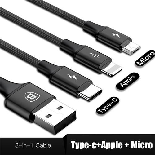 3-IN-1 3A Super Fast Charge Cable (USB+TypeC+iPhone) Prily