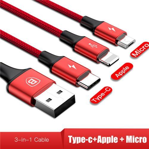 3-IN-1 3A Super Fast Charge Cable (USB+TypeC+iPhone) Prily