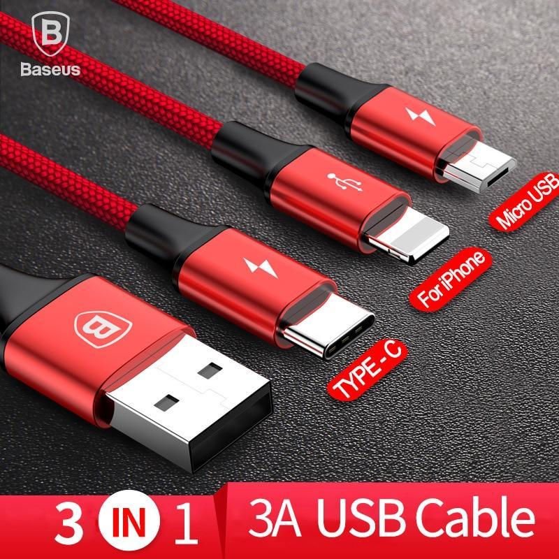 3-IN-1 3A Super Fast Charge Cable (USB+TypeC+iPhone) Prily