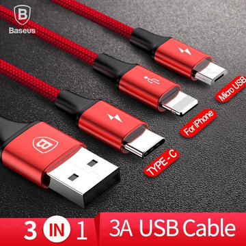 3-IN-1 3A Super Fast Charge Cable (USB+TypeC+iPhone) Prily