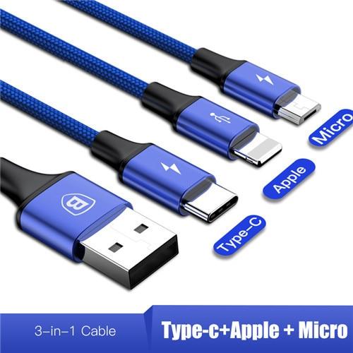 3-IN-1 3A Super Fast Charge Cable (USB+TypeC+iPhone) Prily