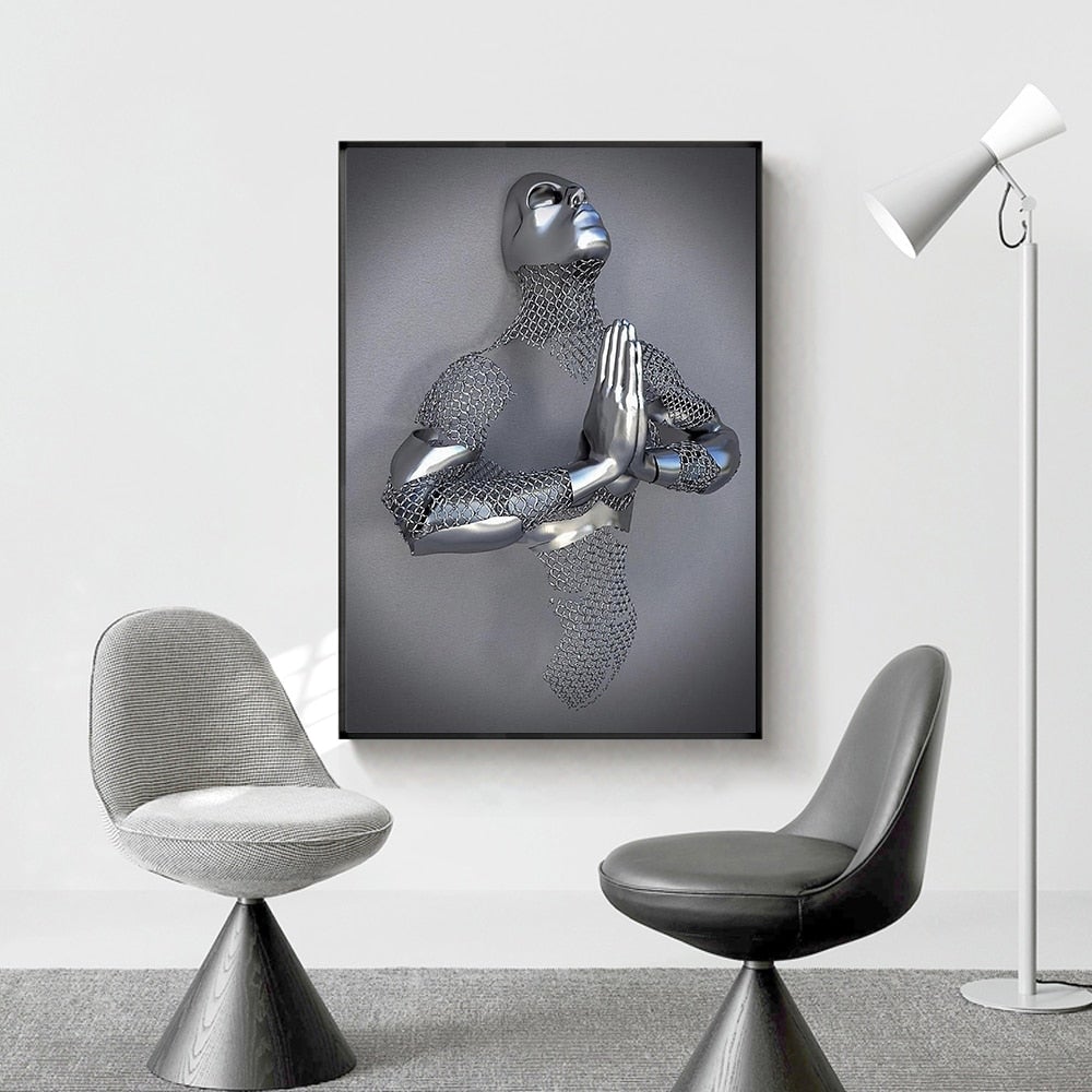 3D Metal Figure Statue Art Canvas Poster Prily