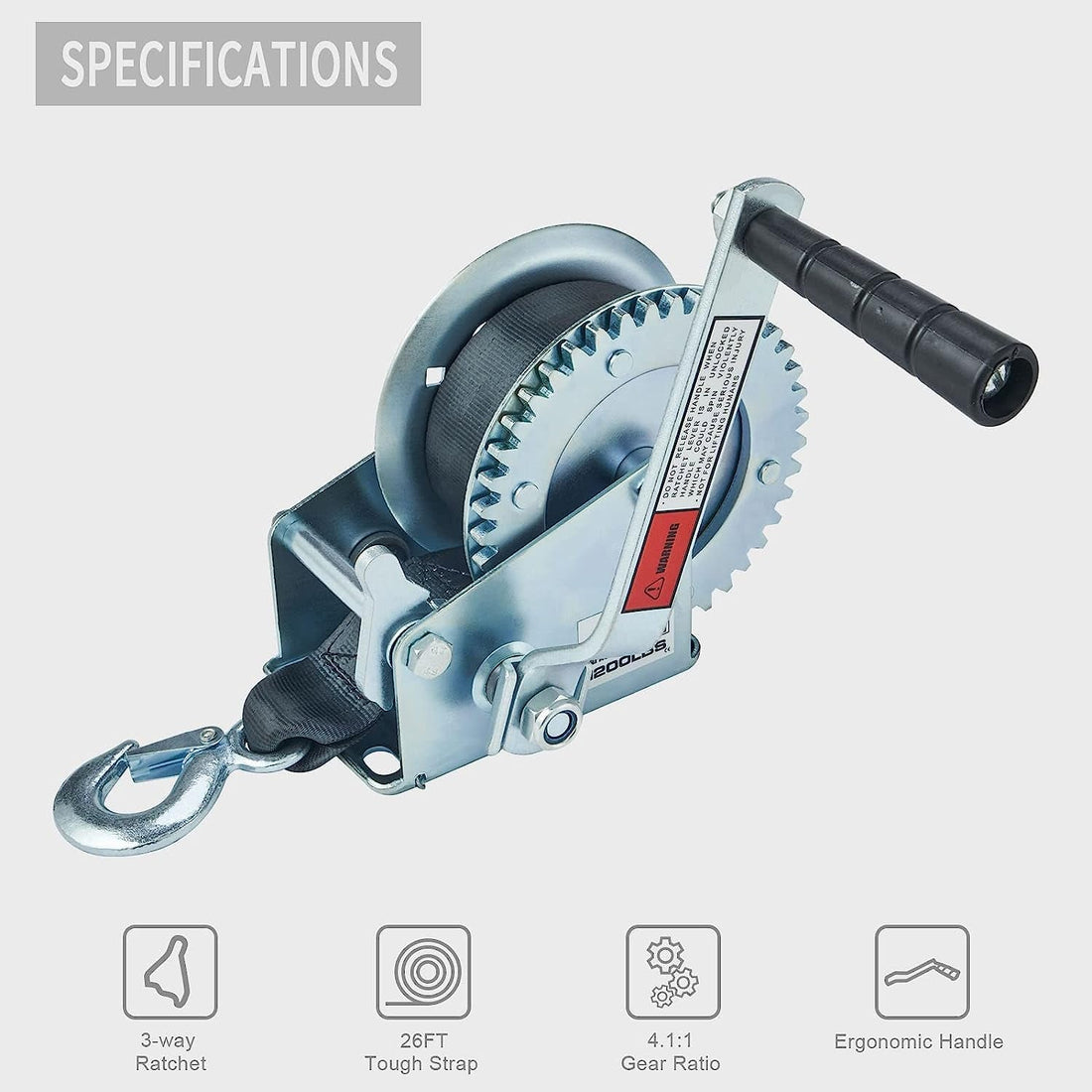 1200lbs Hand Winch Portable Crank - Heavy Duty, Load Capacity