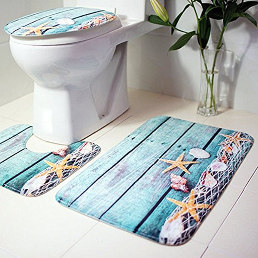 3-pc Anti-Slip Decorative Bathroom Mat Set