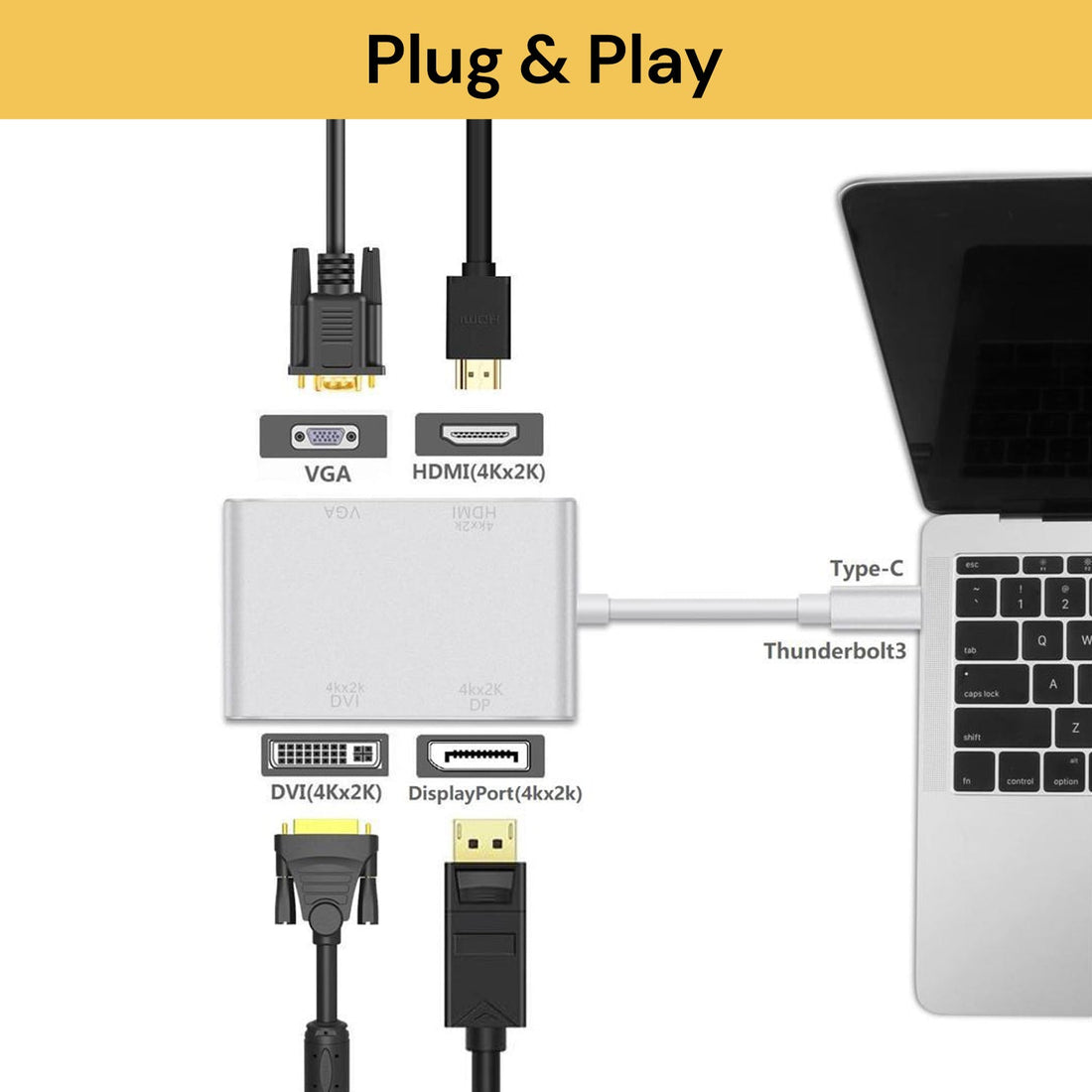 4 In 1 Type C to VGA DVI HDMI & USB Adapter