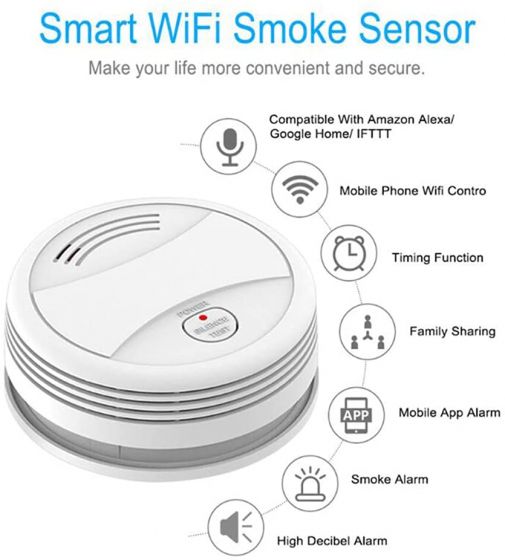 Intelligent WiFi Strobe Smoke Detector Fire Sensor APP Control Office Home Smoke Fire