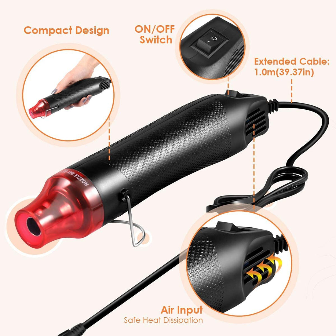 300W Hot Air Gun Multi-Function Electrical Heat Tool for for DIY Embossing, Shrink Wrapping, Drying Paint