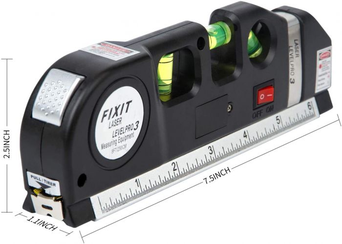 Multi-purpose Laser Level Line Laser Measurement + Standard Ruler with 8 Foot Tape Measure