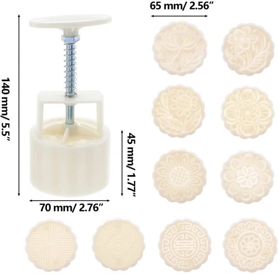 Moon Cake Mold Press 10 Motif Stamps 100g Mooncake Flower Round Bakeware Cookie Cutter DIY Cake Decoration Tool