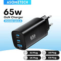 ASOMETECH 65W Newest GaN Technology QC4.0 Ultra Fast 3in1 Charger Prily