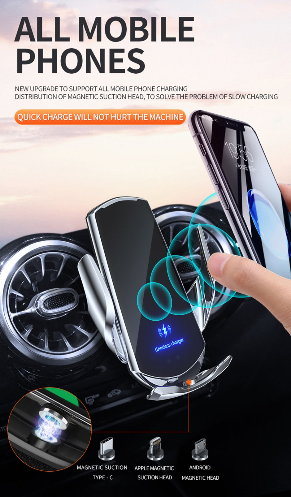 Automatic 3 in 1 Smart 15W Fast Wireless Charger Phone Mount Prily