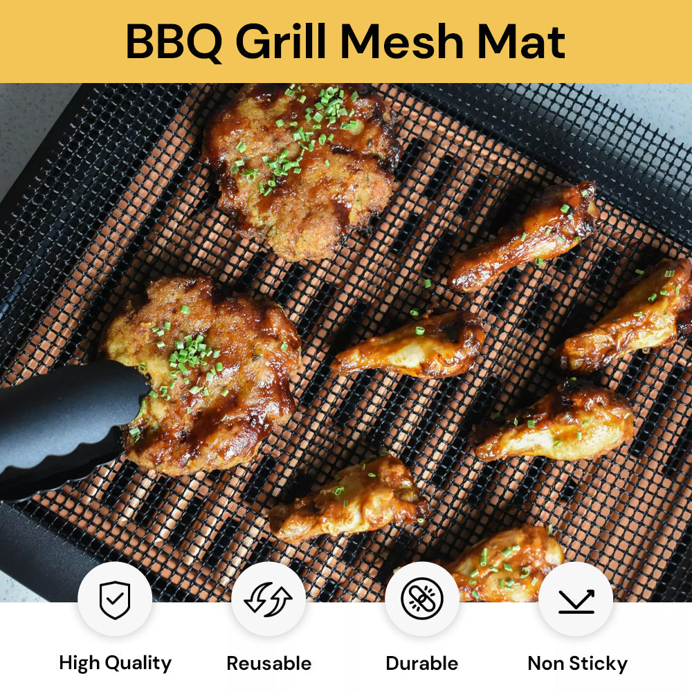 BBQ Grill Mesh Mat - Non-Stick, Heat-Resistant, Black