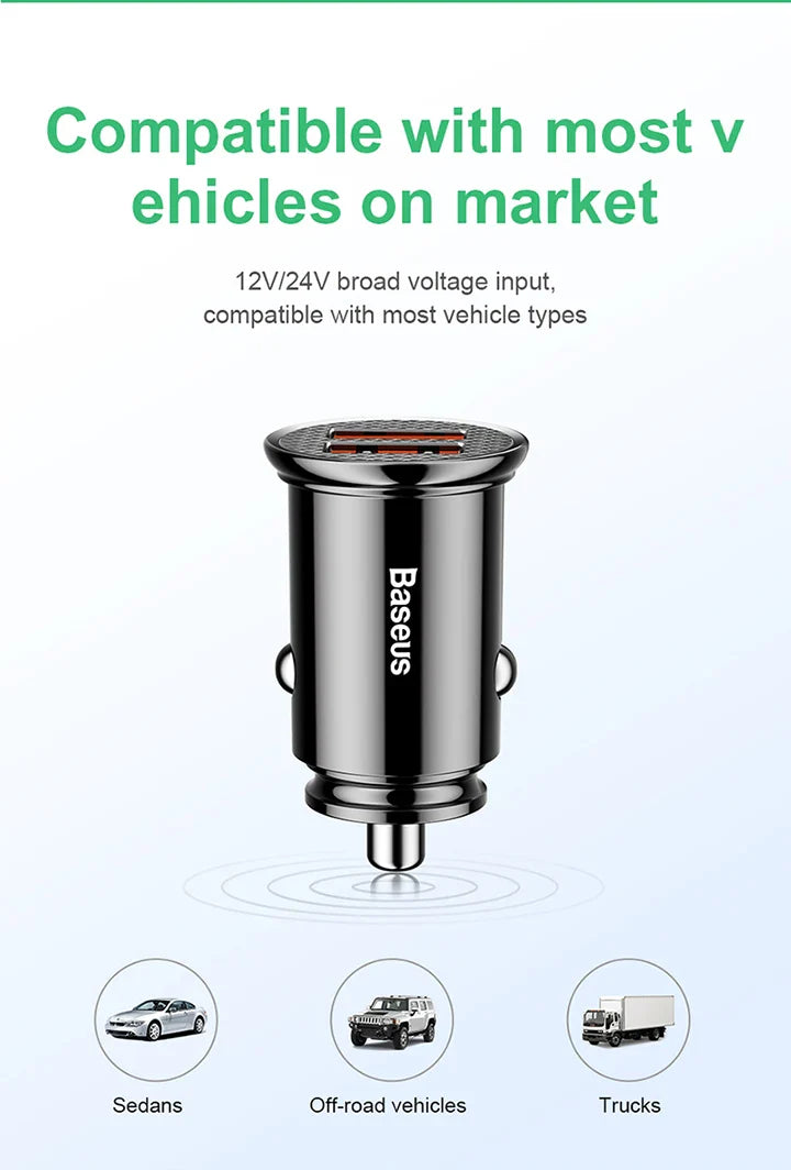 Baseus 30W Quick Charge 4.0 Dual Simultaneous Charging Universal Car Charger Prily