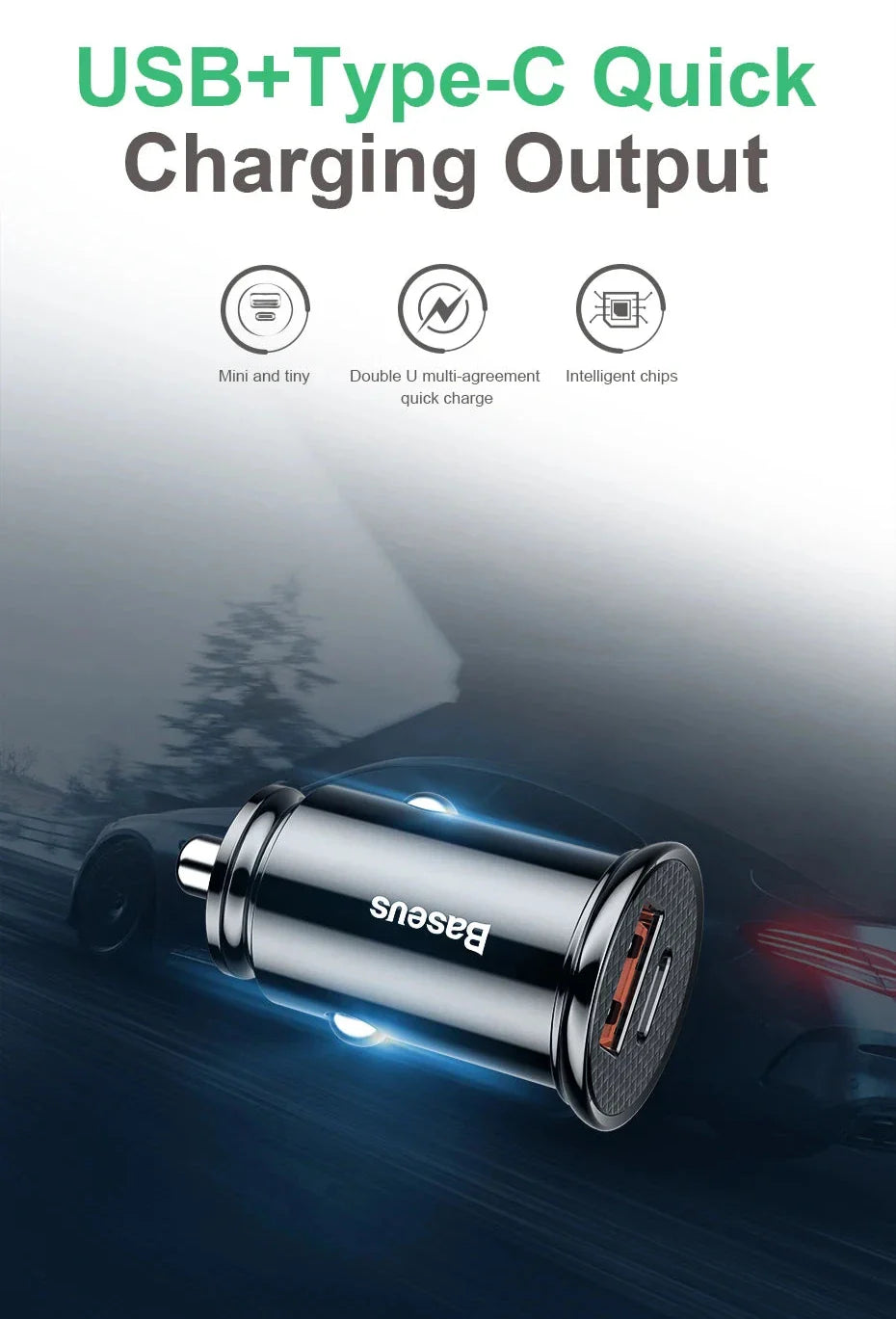 Baseus 30W Quick Charge 4.0 Dual Simultaneous Charging Universal Car Charger Prily