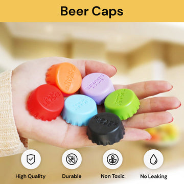 6pcs Silicone Beer Caps - Reusable Sealers, Assorted Colors