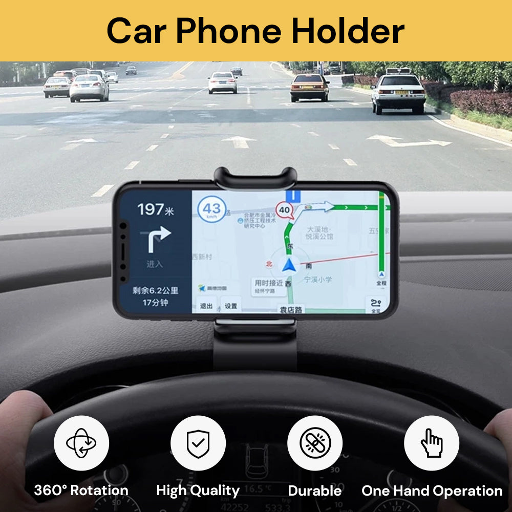 Universal Dashboard Car Phone Holder - Secure Mount for All Phones - Black