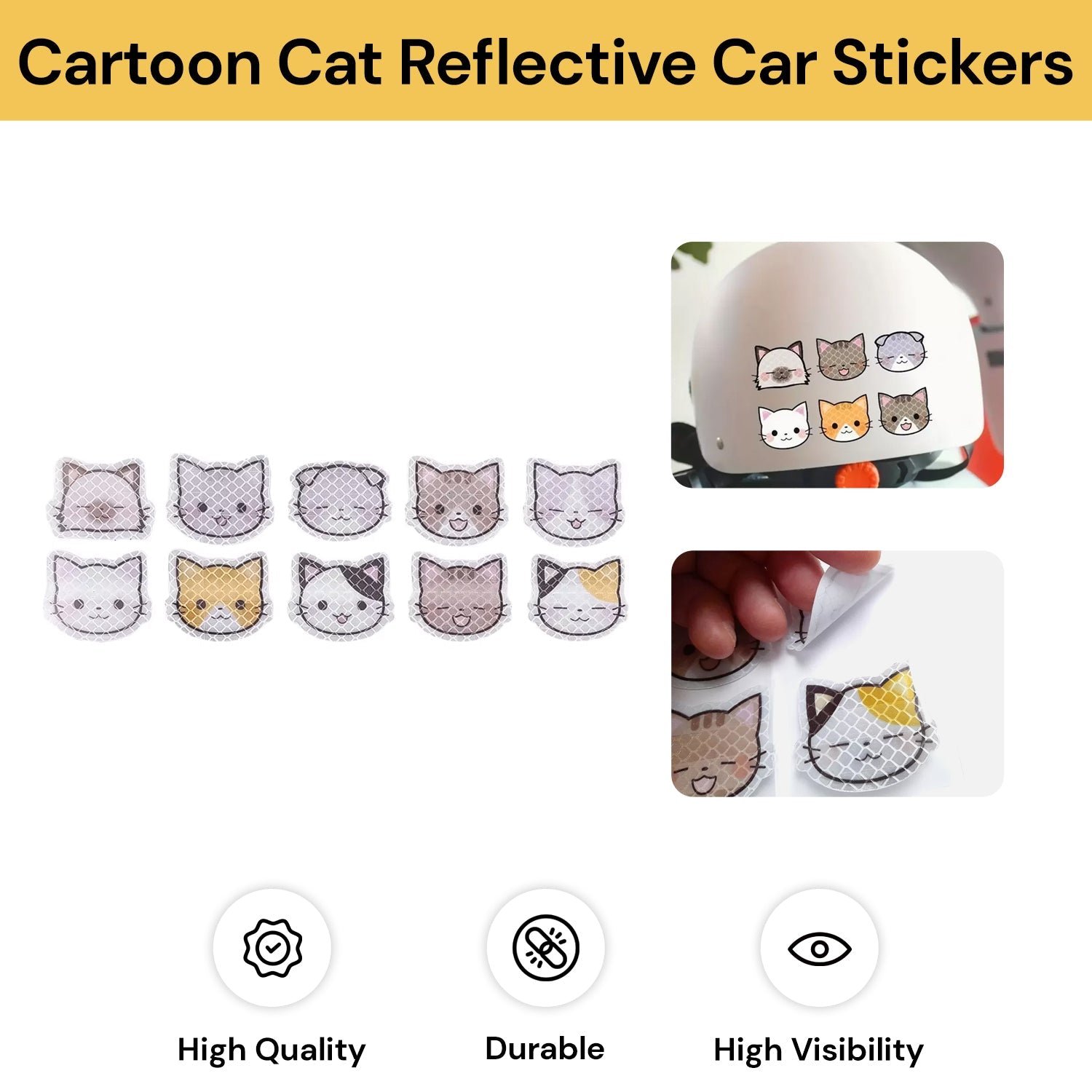 10PCs Cartoon Cat Reflective Car Stickers