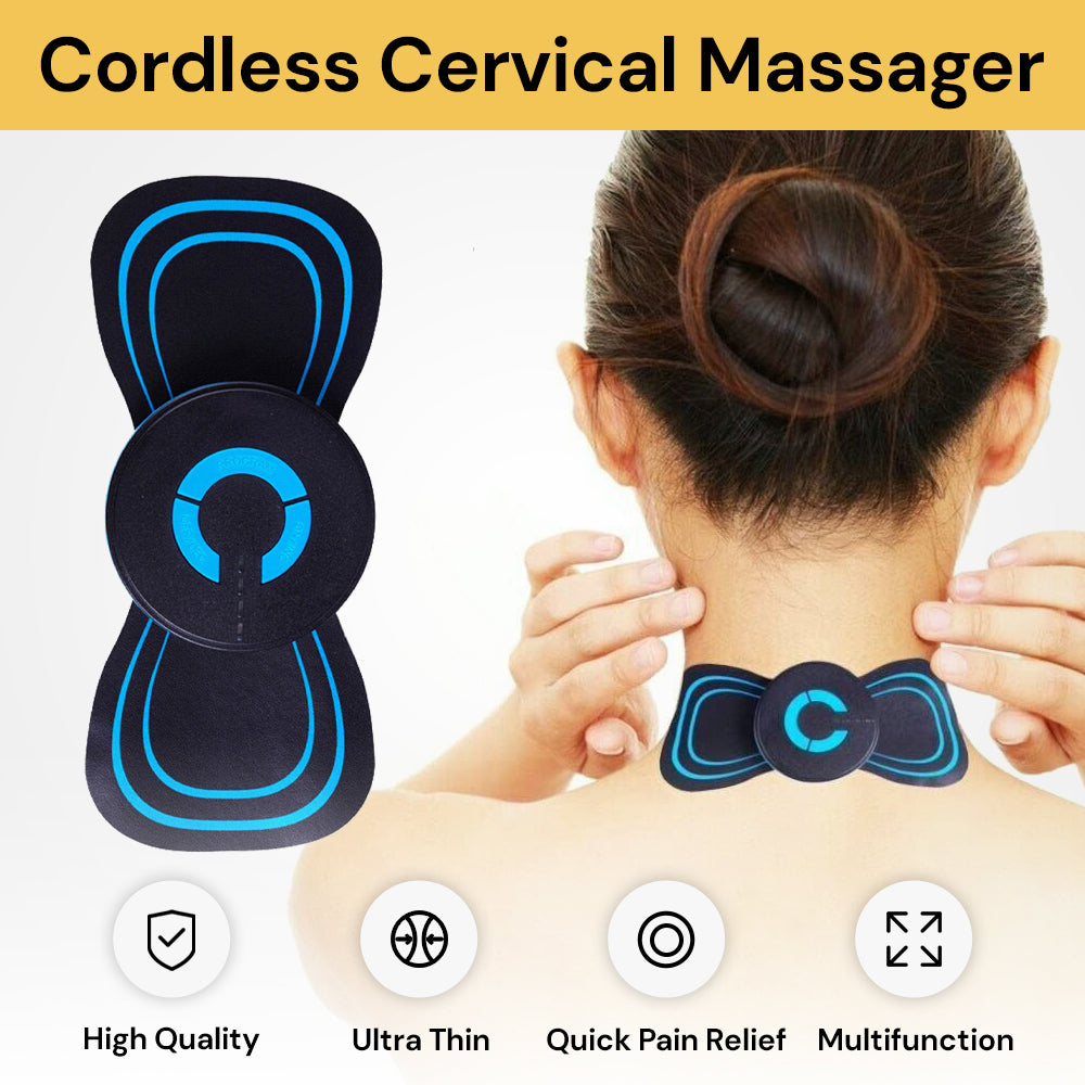 Cordless Cervical Massager - Portable Neck Massager with Heat - Black, Blue