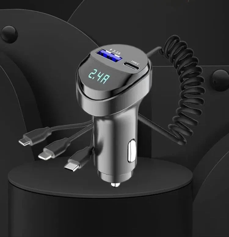 ChargeMaster 5-in-1 Retractable Pro Car Charger with Voltage Display Prily