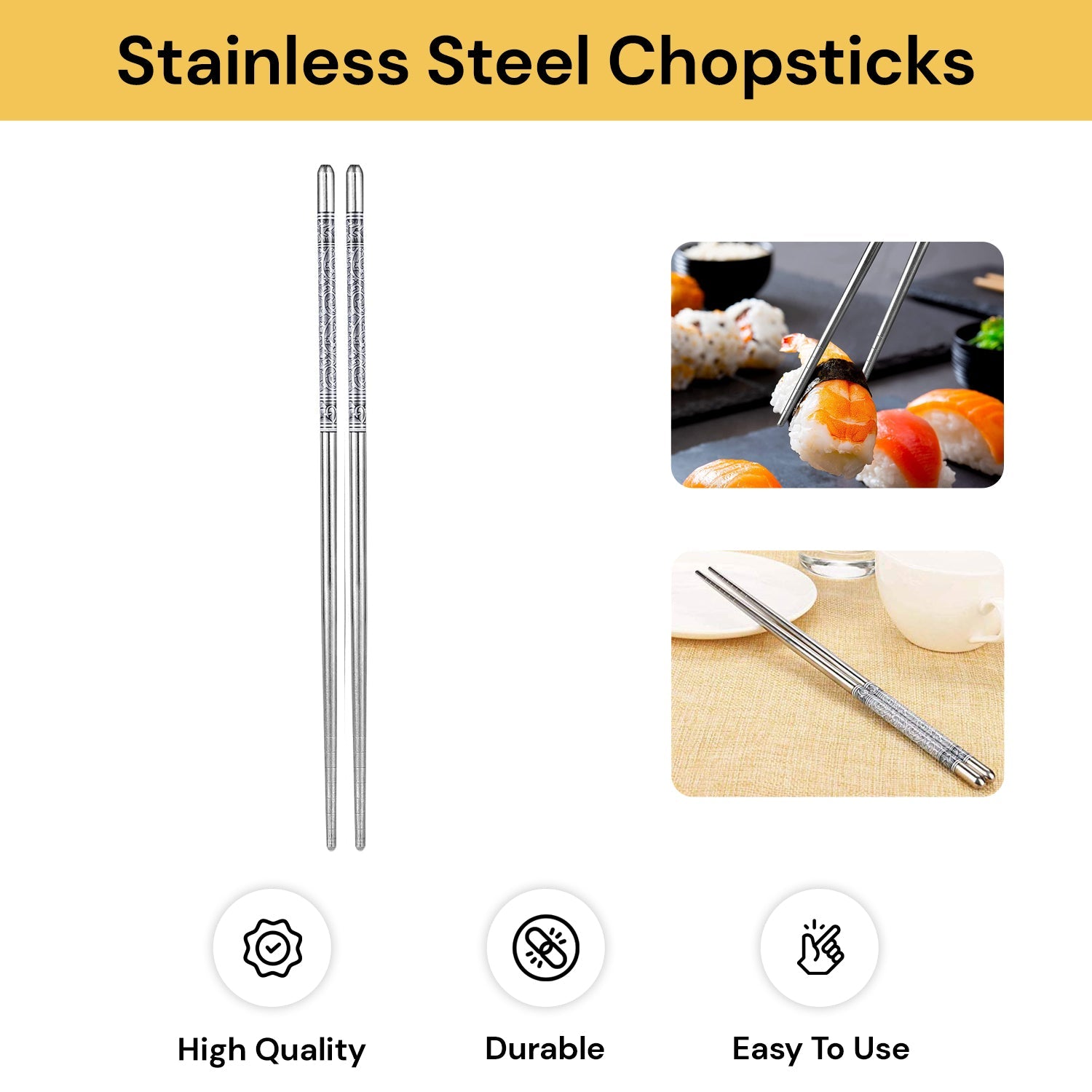 2PCs Stainless Steel Chopsticks