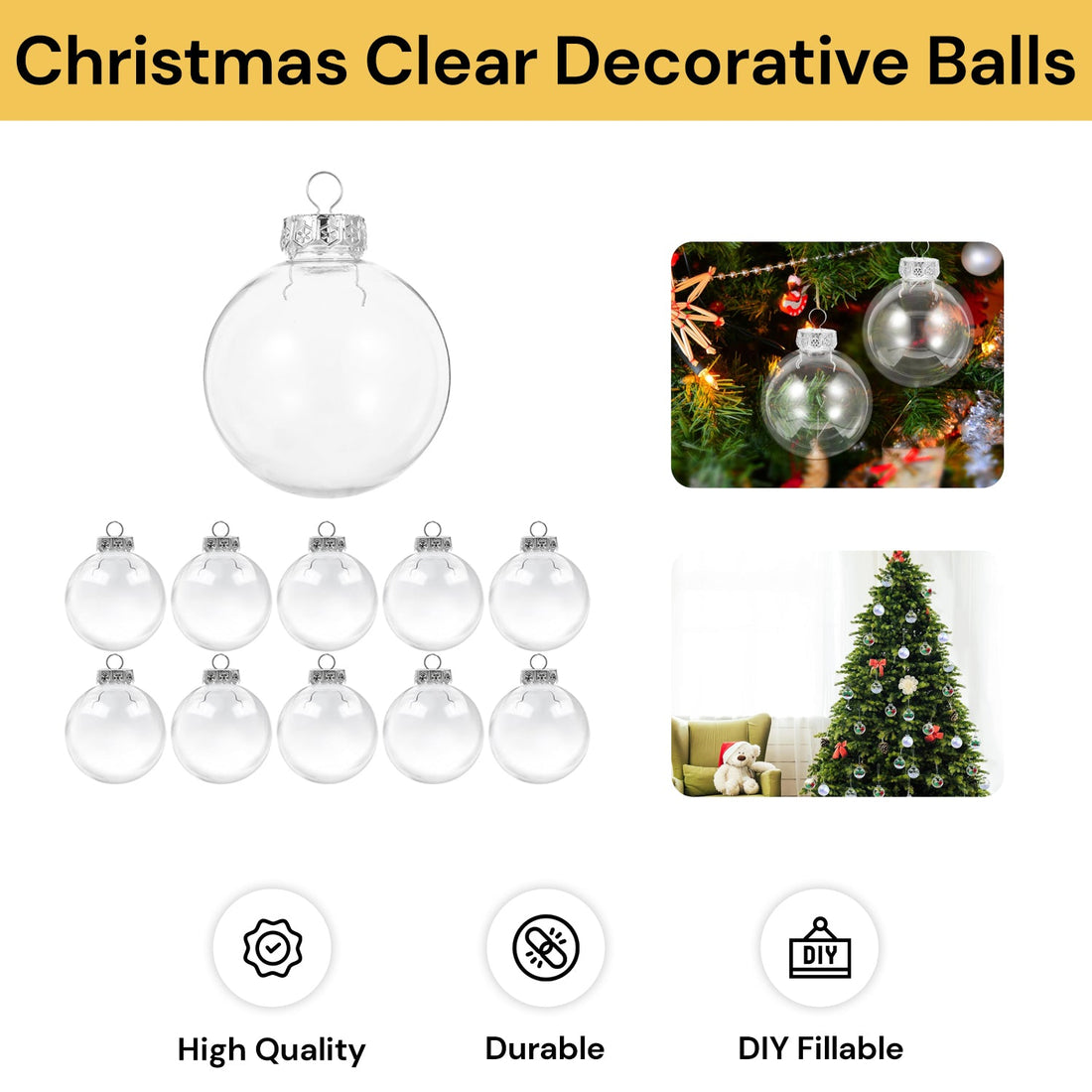 10PCs Christmas Clear Plastic Decorative Balls