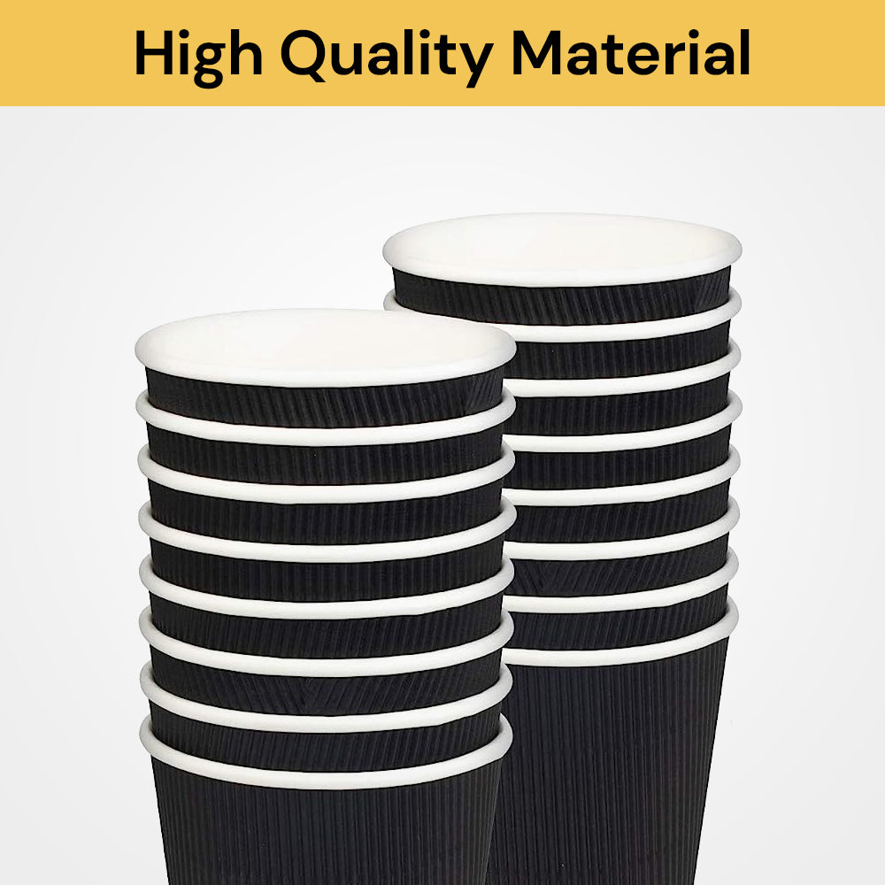 25pcs Disposable Coffee Cups -Black - Recyclable and Insulated