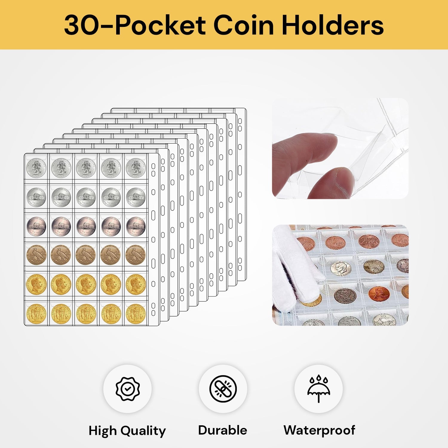 10PCs 30-Pocket Coin Holders