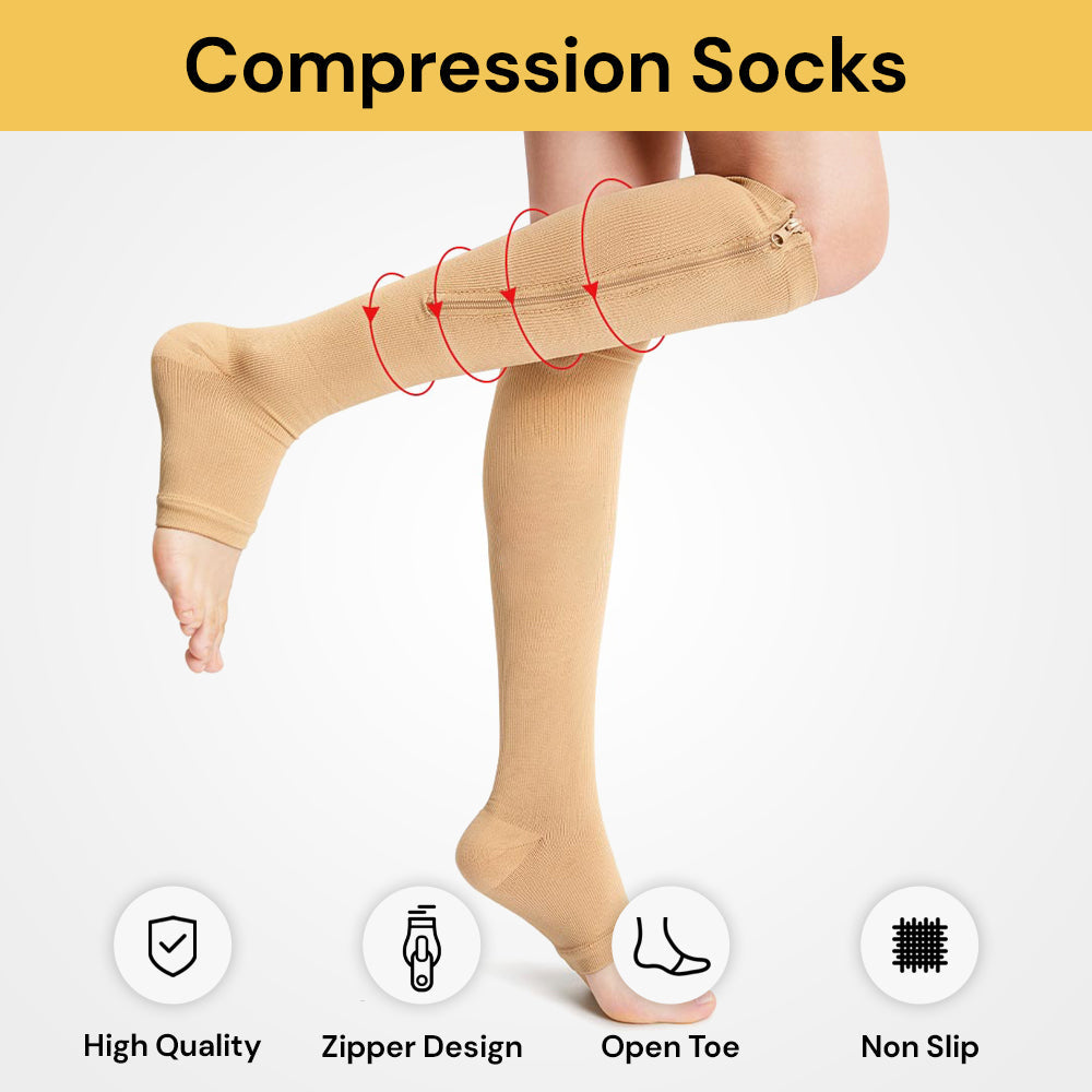 Unisex Zipper Compression Socks - Graduated Compression - Skin