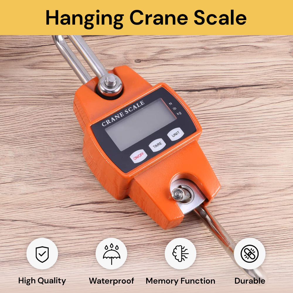 Digital Hanging Crane Scale - Orange - Heavy-Duty Weighing Device