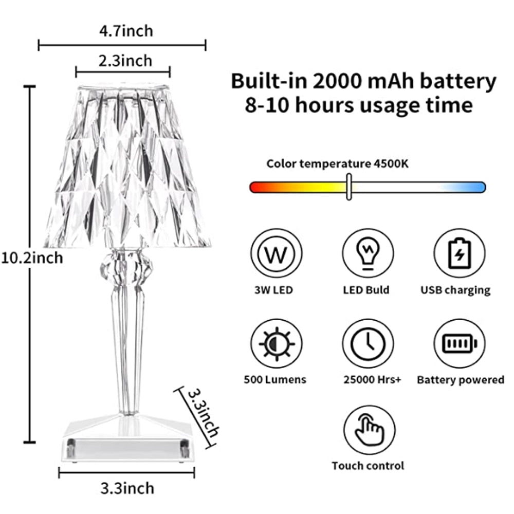 Crystal Diamond Glow Touch Table Lamp Prily