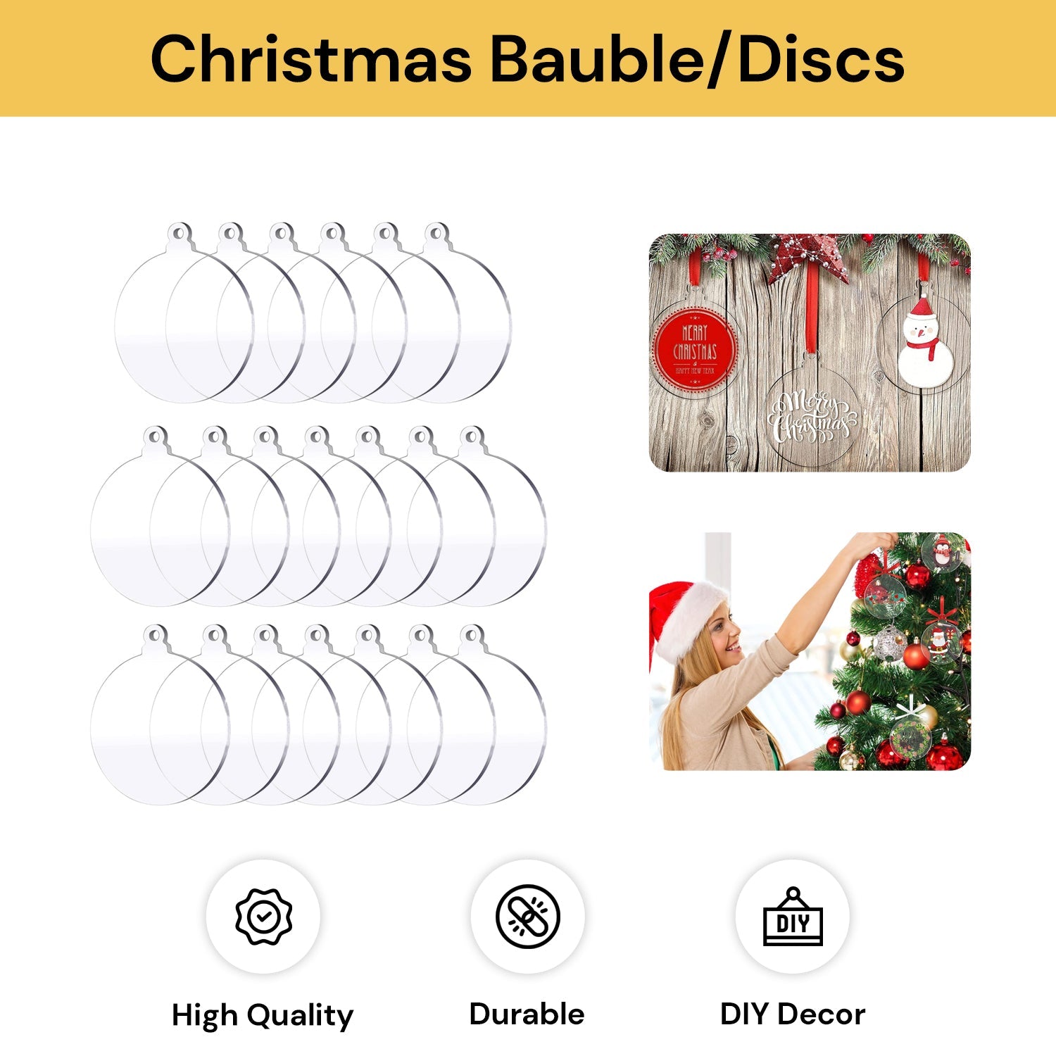 20PCs Blank Acrylic Christmas Bauble/Discs