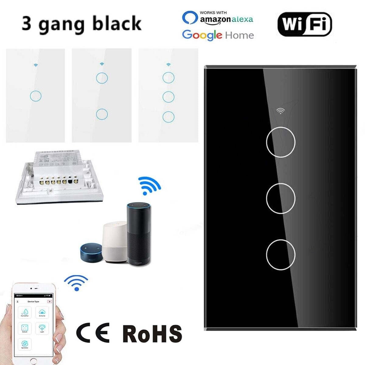 3 Gang Tuya Smart Life Home House WiFi Wireless Remote Wall Switch Voice Control Touch Sensor LED Light Switches Alexa Google Home 220V - AU SUPPORT