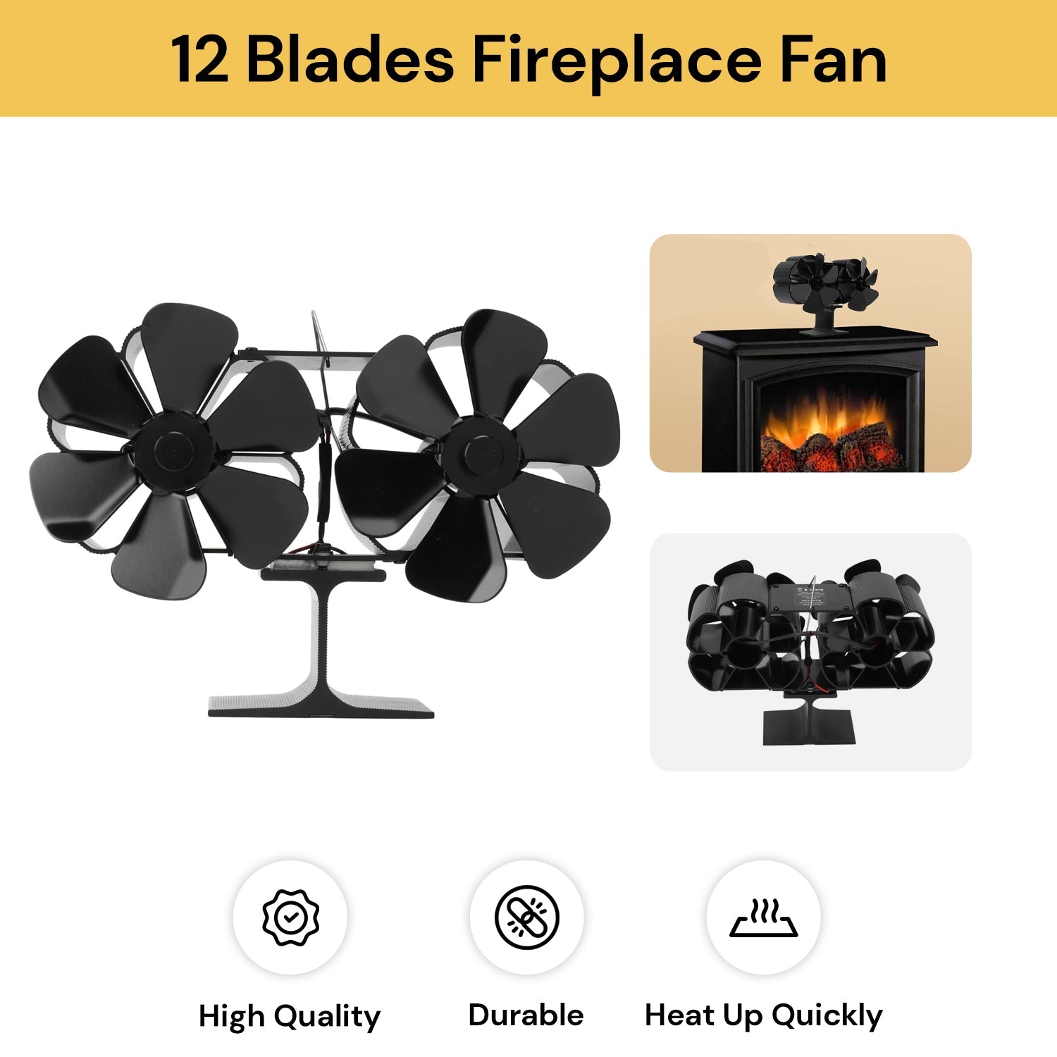 12 Blades Fireplace Fan