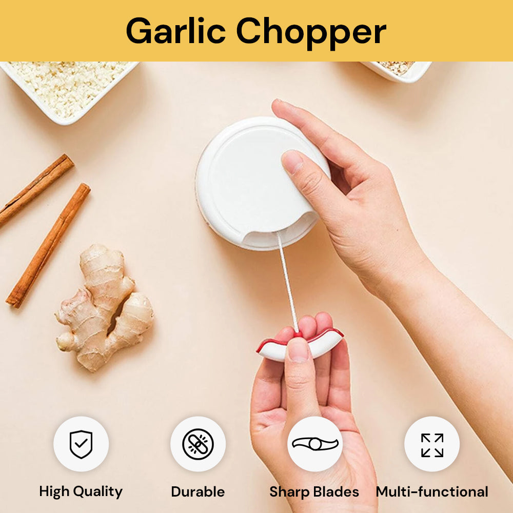 Manual Garlic Chopper - Hand-Powered Food Processor - White