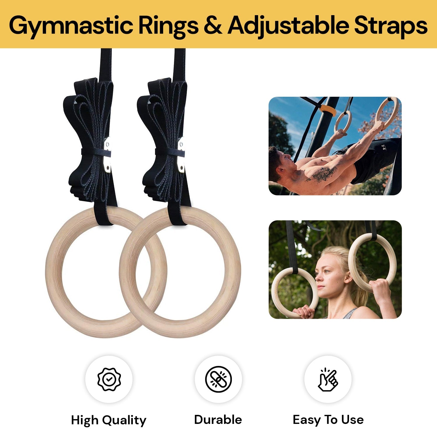 2PCs Gymnastic Rings With Adjustable Straps