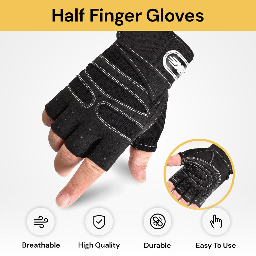 Men Women Half-Finger Gloves - Breathable Cycling Gloves - Black