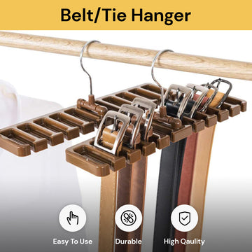 Belt Tie Hanger - Space-saving Organizer, Brown