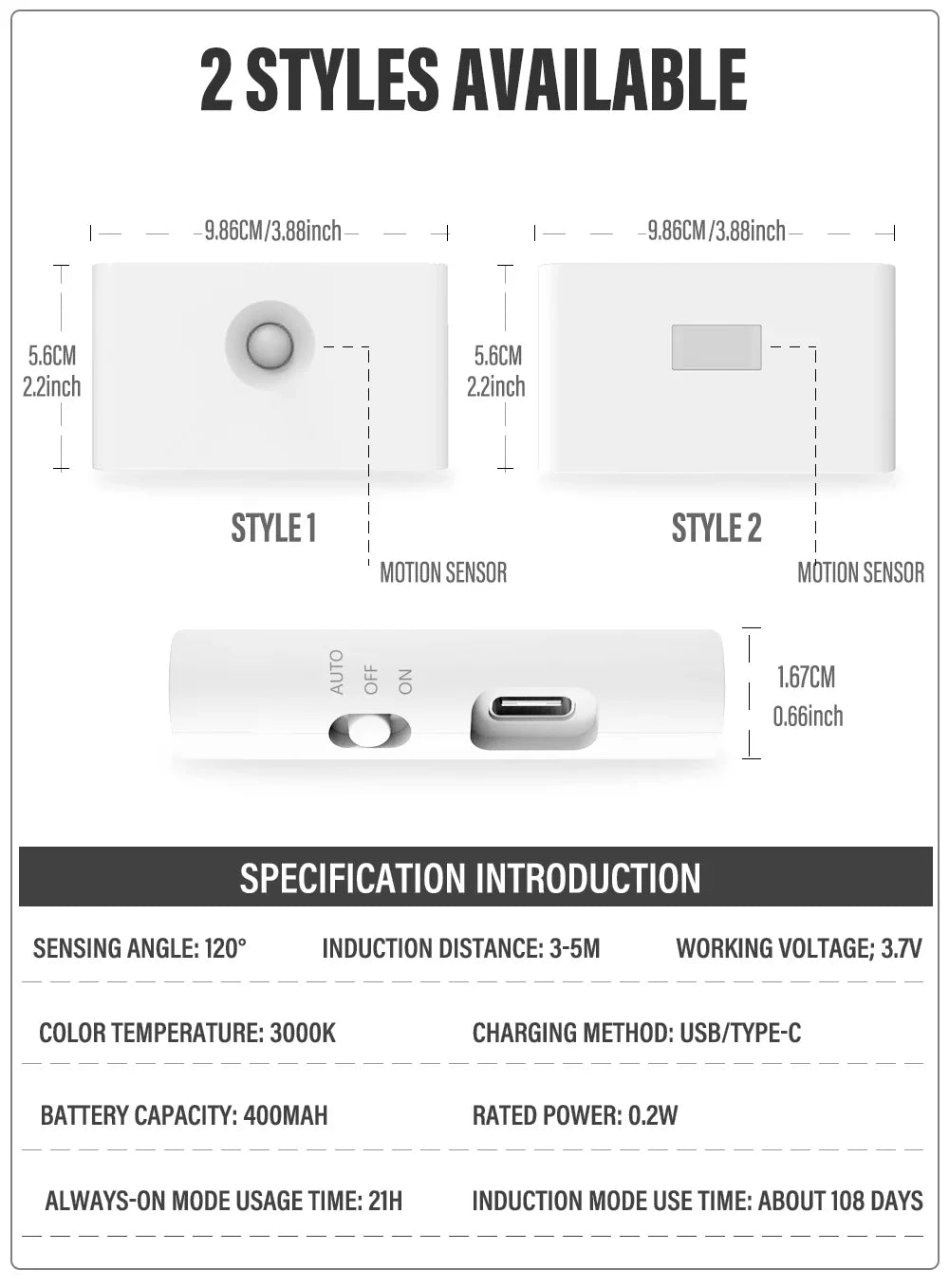 Intelligent Sensor Two-Way Lighting Magnetic Rechargeable LED Night Light Prily