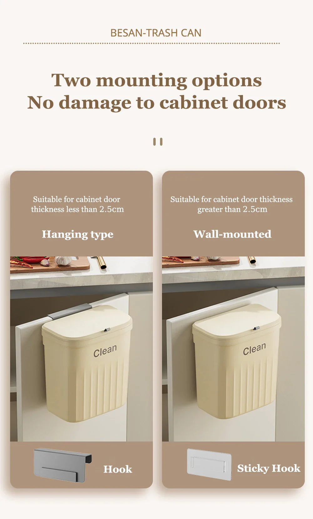 Japanese Wall/Cabinet Doors Mount Two-Way Opening Odor-Blocking Trash Can Prily