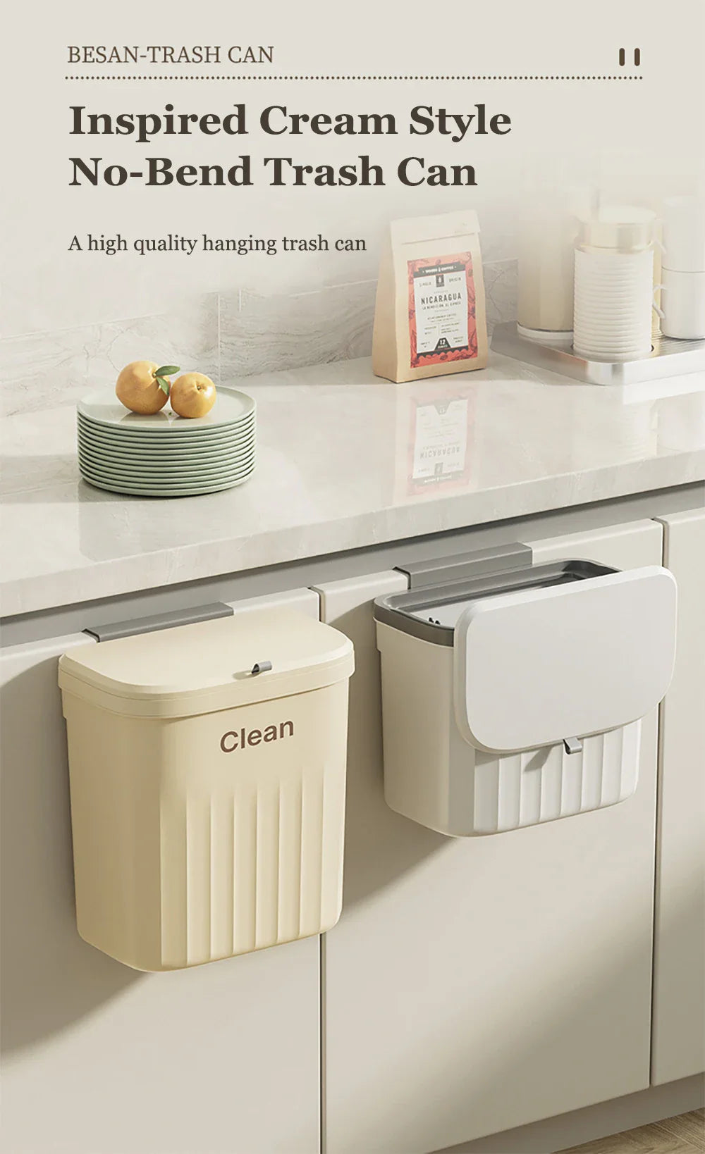 Japanese Wall/Cabinet Doors Mount Two-Way Opening Odor-Blocking Trash Can Prily